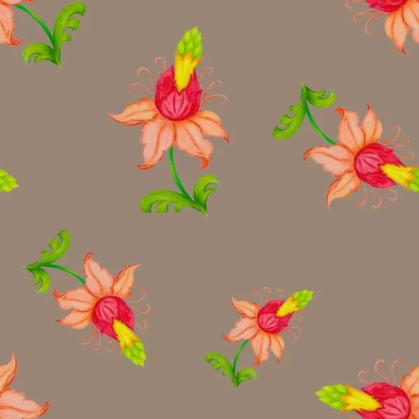 Krásný Bezešvý Vzor Stylizovanými Květy Botanický Letní Tisk Ručně Kreslené — Stock fotografie