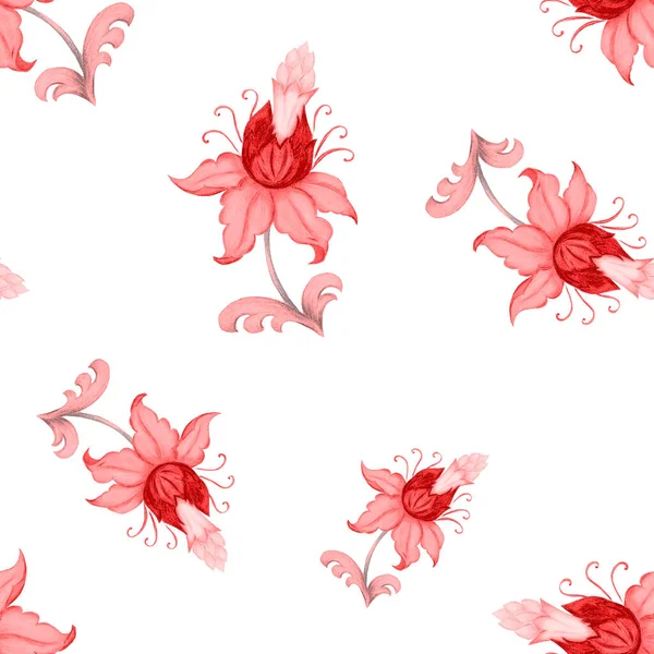 Piękny Bezszwowy Wzór Stylizowanymi Kwiatami Botaniczny Letni Druk Ręcznie Rysowane — Zdjęcie stockowe