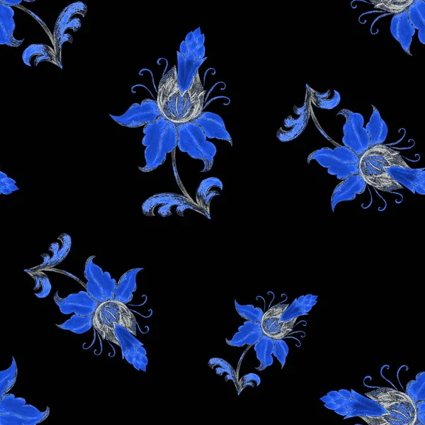 Beautiful Seamless Pattern Stylized Flowers Black Ornamental Background Based Ethnic — Stock Photo, Image