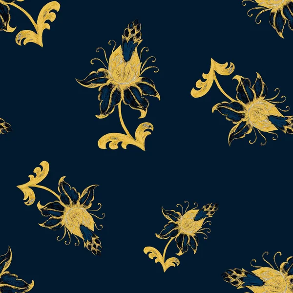 Όμορφη Απρόσκοπτη Μοτίβο Στυλιζαρισμένα Χρυσά Λουλούδια Διακοσμητικό Υπόβαθρο Βασισμένο Έθνικ — Φωτογραφία Αρχείου