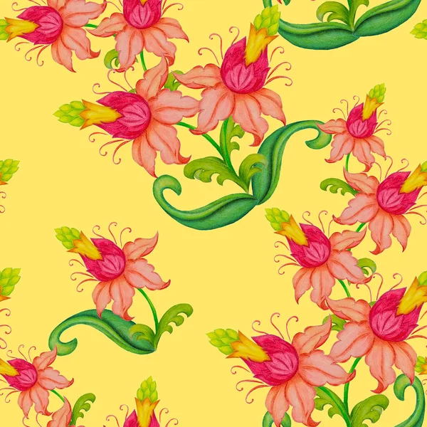 Mooi Naadloos Patroon Met Gestileerde Bloemen Botanische Zomerprint Handgetekend Met — Stockfoto
