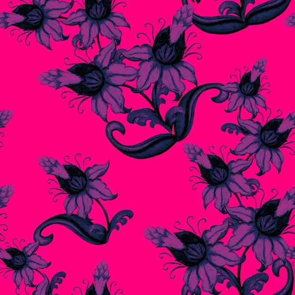Krásný Bezešvý Vzor Stylizovanými Květy Botanický Letní Tisk Ručně Kreslené — Stock fotografie