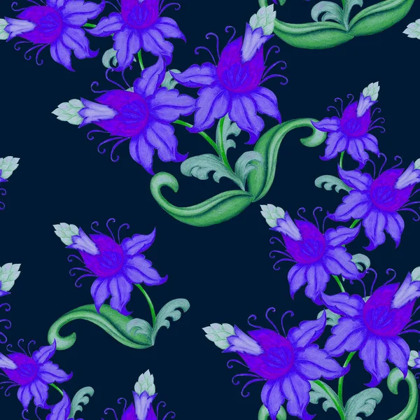 Beautiful Seamless Pattern Stylized Flowers Botanical Summer Print Hand Drawn — Stock Photo, Image