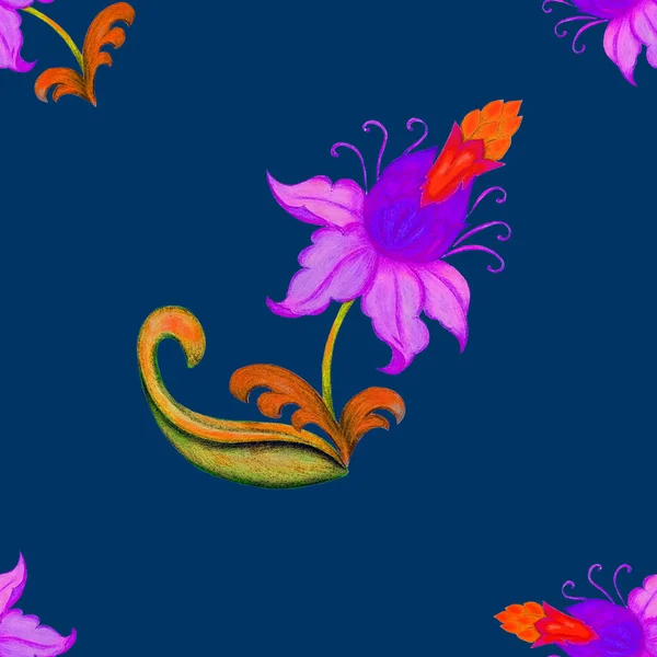 Бесшовный Узор Стилизованными Цветами Ботанический Летний Отпечаток Ручная Работа Цветными — стоковое фото