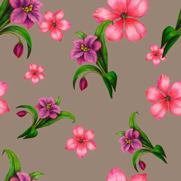 Hermoso Patrón Sin Costuras Con Flores Estilizadas Estampado Botánico Verano — Foto de Stock