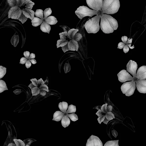 Beautiful Seamless Pattern Stylized Flowers Based Ethnic Asian Patterns Monochrome — Stock Photo, Image