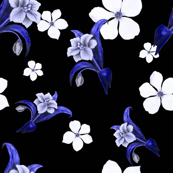 Όμορφη Απρόσκοπτη Μοτίβο Στυλιζαρισμένα Λουλούδια Μαύρο Διακοσμητικό Υπόβαθρο Βασισμένο Έθνικ — Φωτογραφία Αρχείου