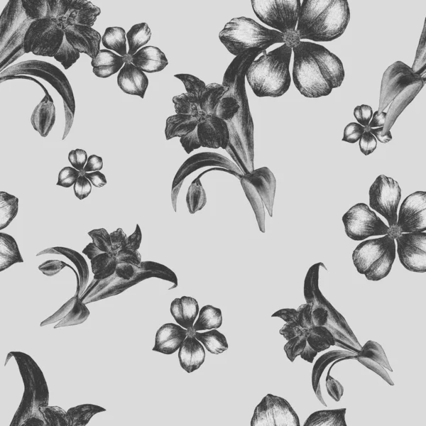 Beautiful Seamless Pattern Stylized Flowers Based Ethnic Asian Patterns Monochrome — Stock Photo, Image