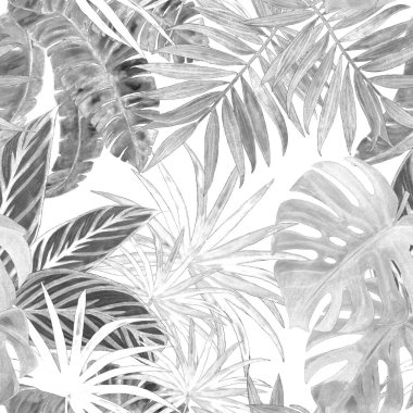 Hawaii 'de tropikal yapraklı, suluboya desenli. Egzotik yaz baskısı. El çizimi illüstrasyon.