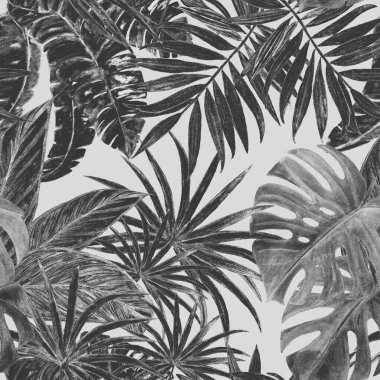 Hawaii 'de tropikal yapraklı, suluboya desenli. Egzotik yaz baskısı. El çizimi illüstrasyon.