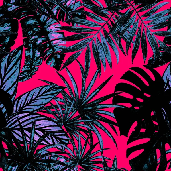 Hawaii 'de tropikal yapraklı, suluboya desenli. Egzotik yaz baskısı. El çizimi illüstrasyon.