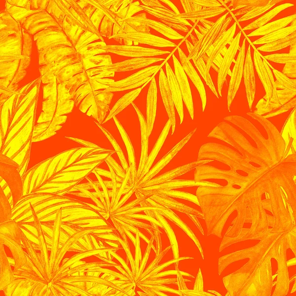 Hawaiian Seamless Pattern Watercolor Tropical Leaves Exotic Summer Print Hand — Stock Photo, Image