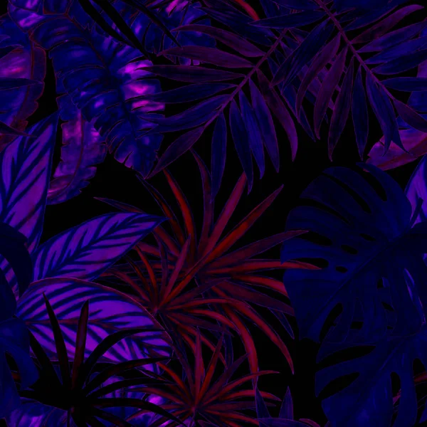 Гавайский Бесшовный Рисунок Акварелью Тропических Листьев Экзотическая Летняя Печать Ручная — стоковое фото