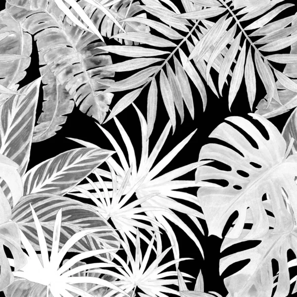 夏威夷无缝图案 水彩斑斓的热带树叶 异国情调的夏季印刷品手绘插图 — 图库照片