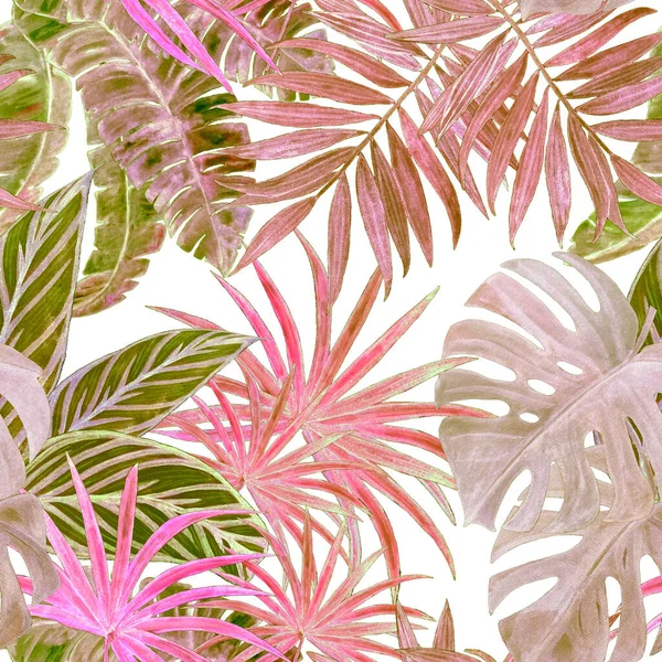 Hawaiian Seamless Pattern Watercolor Tropical Leaves Exotic Summer Print Hand — Stock Photo, Image