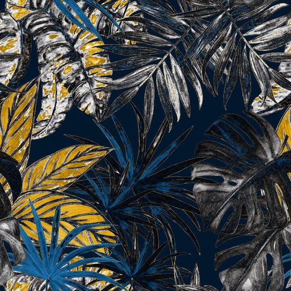 Hawaiiaanse Naadloze Patroon Met Aquarel Tropische Bladeren Exotische Zomerprint Handgetekende — Stockfoto