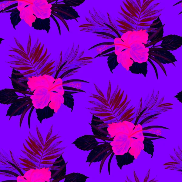 Hawaiianische Florale Nahtlose Muster Mit Tropischen Blättern Und Blumen Aquarell — Stockfoto
