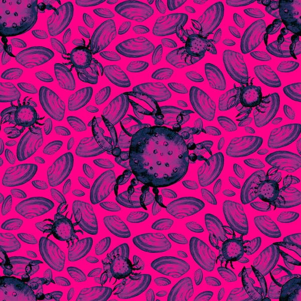 Watercolor seamless pattern with sea crabs. Summer exotic animal print. Can be used for any kind of design. — Stock Image Watercolor Seamless Pattern Sea Crabs Summer Exotic Animal Print Can Stock Picture