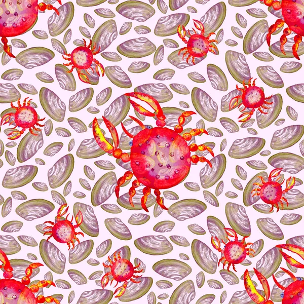 Watercolor seamless pattern with sea crabs. Summer exotic animal print. Can be used for any kind of design. — Stock Image Watercolor Seamless Pattern Sea Crabs Summer Exotic Animal Print Can Stock Image