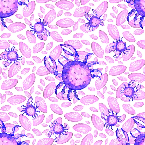 Watercolor seamless pattern with sea crabs. Summer exotic animal print. Can be used for any kind of design. — Stock Image Watercolor Seamless Pattern Sea Crabs Summer Exotic Animal Print Can Royalty Free Stock Photos