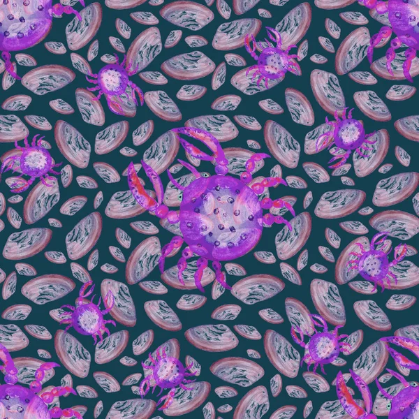 Watercolor seamless pattern with sea crabs. Summer exotic animal print. Can be used for any kind of design. — Stock Image Watercolor Seamless Pattern Sea Crabs Summer Exotic Animal Print Can Stock Photo