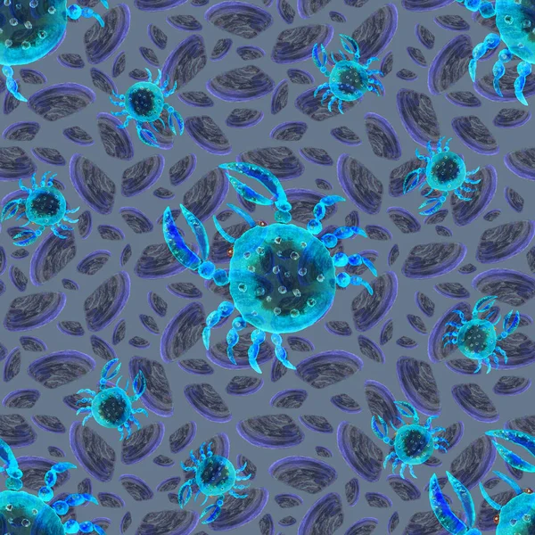 Watercolor seamless pattern with sea crabs. Summer exotic animal print. Can be used for any kind of design. — Stock Image Watercolor Seamless Pattern Sea Crabs Summer Exotic Animal Print Can Royalty Free Stock Images