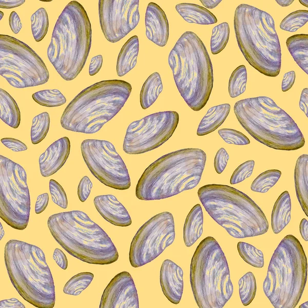 Abstract watercolor seamless pattern with seashells. Beautiful nature background. For any kind of a design. — Stock Image Abstract Watercolor Seamless Pattern Seashells Beautiful Nature Background Any Kind Royalty Free Stock Images