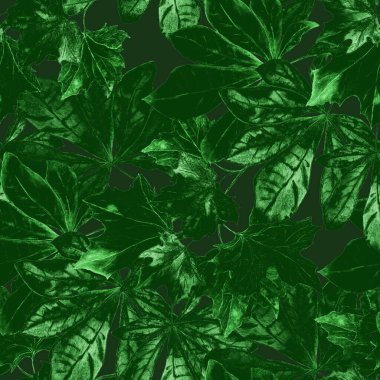 Süslü, dikişsiz, suluboya dökülen yapraklar. Güzel, doğal sonbahar baskısı. Tek renkli el çizimi illüstrasyonu.