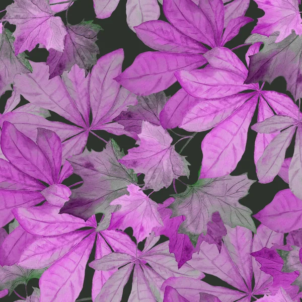 Motif Décoratif Sans Couture Avec Aquarelle Tombant Feuilles Sur Noir — Photo