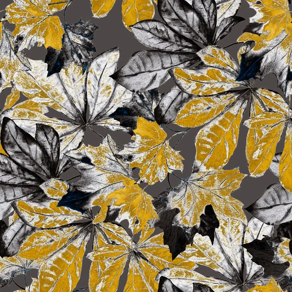 Padrão Sem Costura Dourada Com Folhas Queda Aquarela Maple Castanha — Fotografia de Stock