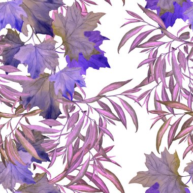 Suluboya yaprakları dökülen güzel, pürüzsüz desen. Güzel, doğal sonbahar baskısı. Renkli el çizimi illüstrasyonu.