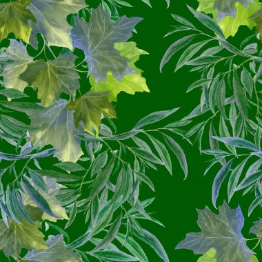 Suluboya yaprakları dökülen güzel, pürüzsüz desen. Güzel, doğal sonbahar baskısı. Renkli el çizimi illüstrasyonu.