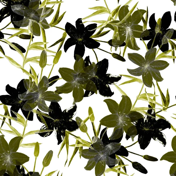 Υδατογραφία Αδιάλειπτη Μοτίβο Λουλούδια Κρίνου Botanic Lily Λουλούδι Εκτύπωσης Floral — Φωτογραφία Αρχείου