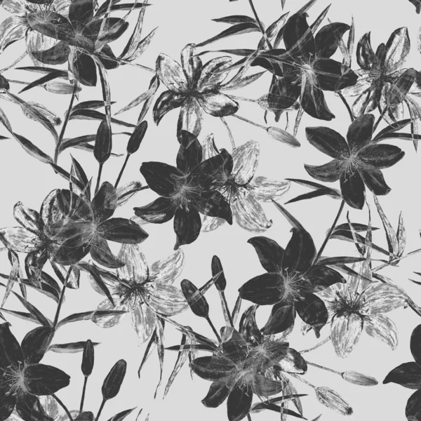 Υδατογραφία Αδιάλειπτη Μοτίβο Λουλούδια Κρίνου Botanic Lily Λουλούδι Εκτύπωσης Floral — Φωτογραφία Αρχείου