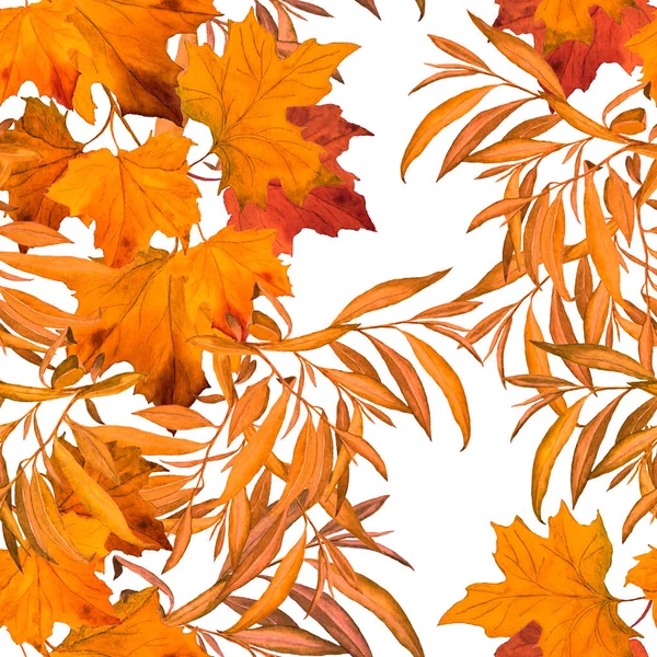 Piękny Bezszwowy Wzór Opadającymi Liśćmi Akwareli Piękny Naturalny Jesienny Druk — Zdjęcie stockowe