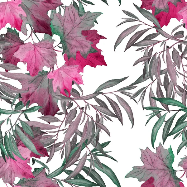 Mooi Naadloos Patroon Met Aquarel Vallende Bladeren Prachtige Natuurlijke Herfstprint — Stockfoto