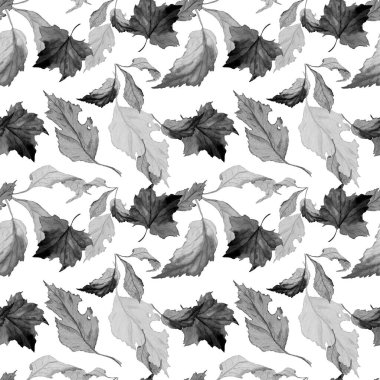 Düşen suluboya yaprakları olan soyut, pürüzsüz bir desen. Güzel, doğal sonbahar baskısı. Renkli el çizimi illüstrasyonu.