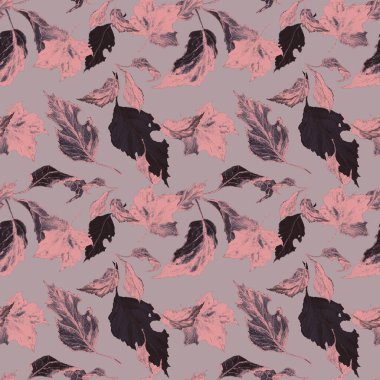 Düşen suluboya yaprakları olan soyut, pürüzsüz bir desen. Güzel, doğal sonbahar baskısı. Renkli el çizimi illüstrasyonu.