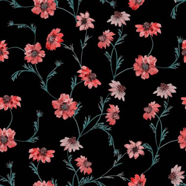 Çiçeksiz desenli suluboya kadife çiçekleri. Botanik duvar kağıdı. Çiçekli tekstil tasarımı. Kaliteli, kusursuz yaz şablonu.