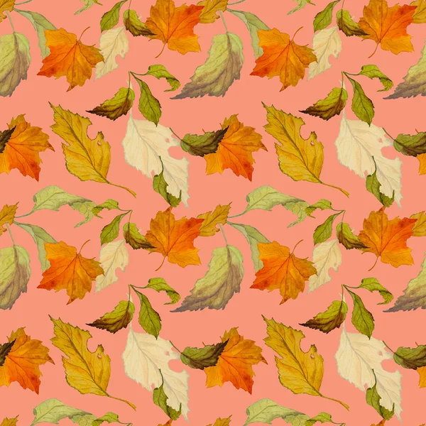 Abstrakcyjny Bezszwowy Wzór Opadającymi Liśćmi Akwareli Piękny Naturalny Jesienny Druk — Zdjęcie stockowe