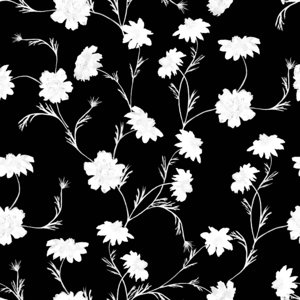 花的无缝图案与水彩艳丽的花朵 植物壁纸 花式纺织品设计 旧式夏季无缝图案 — 图库照片
