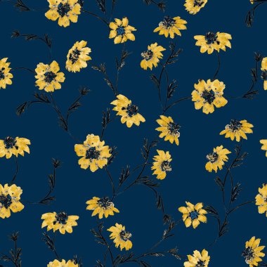 Çiçeksiz desenli suluboya kadife çiçekleri. Botanik duvar kağıdı. Çiçekli tekstil tasarımı. Kaliteli, kusursuz yaz şablonu.