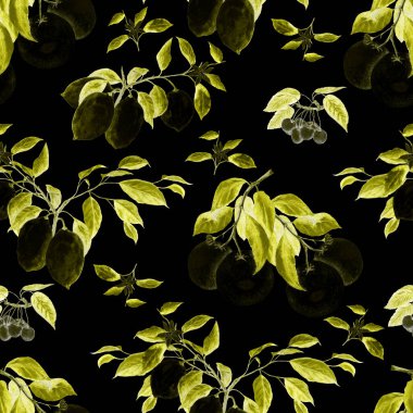 Olgun meyveli sulu boya deseni. Citrus. Kiraz. Güzel bir yaz baskısı. Renkli doğa geçmişi. Yüzey tasarımı.