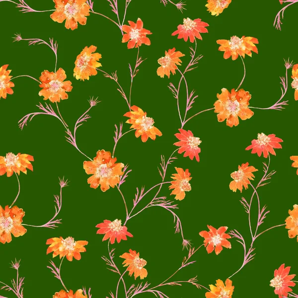 Patrón Sin Costura Floral Con Flores Caléndula Acuarela Papel Pintado — Foto de Stock