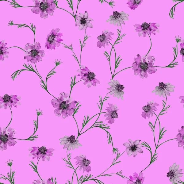 花的无缝图案与水彩艳丽的花朵 植物壁纸 花式纺织品设计 旧式夏季无缝图案 — 图库照片