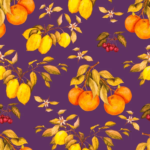 水彩斑斓 果实成熟 柑橘类樱桃 美丽的夏季印刷品 色彩斑斓的自然背景 表面设计 — 图库照片