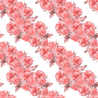 Çiçeksiz desenli, çiçek açan şakayıklar. Dekoratif botanik şakayık çiçek izi. El çizimi illüstrasyon.