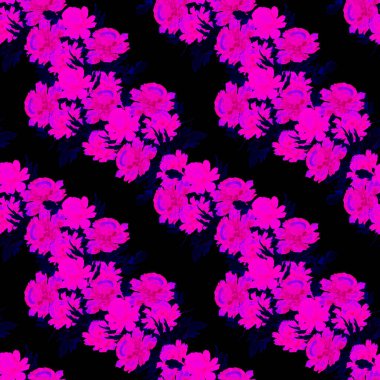 Çiçeksiz desenli, siyaha çiçek açan şakayıklar. Dekoratif botanik şakayık çiçek izi. El çizimi illüstrasyon.