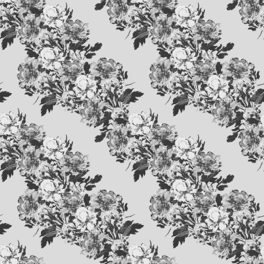 Çiçeksiz desenli, çiçek açan şakayıklar. Dekoratif botanik şakayık çiçek izi. El çizimi illüstrasyon.