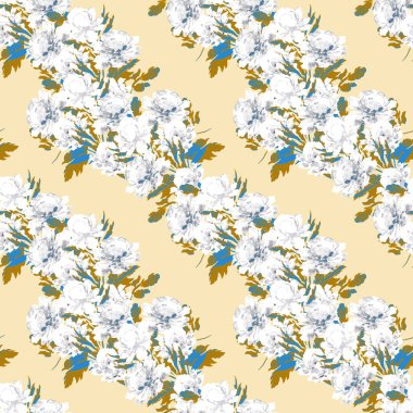 Çiçeksiz desenli, çiçek açan şakayıklar. Dekoratif botanik şakayık çiçek izi. El çizimi illüstrasyon.